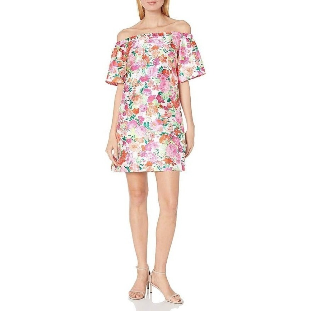 HELENE BERMAN London women's pink orange colorful floral dress coquette L NWT
